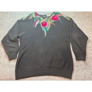 Vintage Chelsea Way Maria Bee Black Floral Sequin Embroidered Sweater Medium
